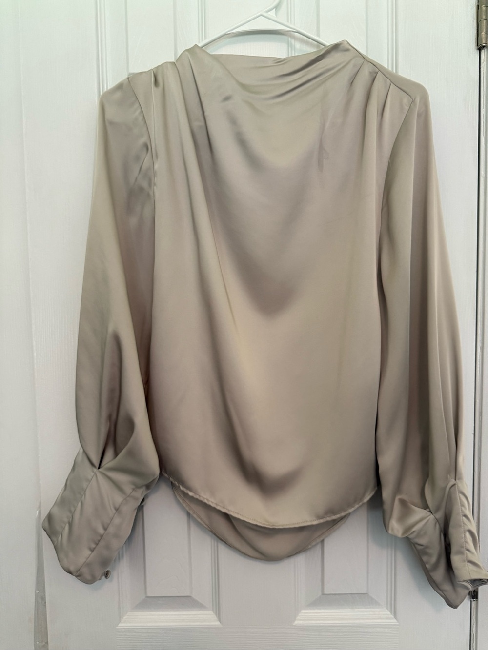 Zara Satin-Feel Draped Blouse in Light Taupe